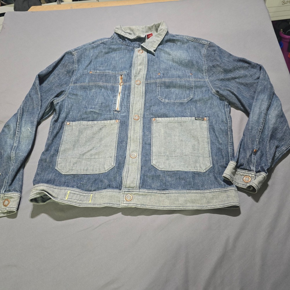 Guess Jeans Denim Jacket Mens XXL Blue Multi-Pocket Premium Chore Coat